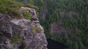 Preview wallpaper cliff, precipice, forest, river, nature, green