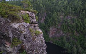 Preview wallpaper cliff, precipice, forest, river, nature, green
