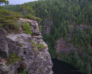 Preview wallpaper cliff, precipice, forest, river, nature, green
