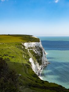 Preview wallpaper cliff, rock, coast, grass, sea