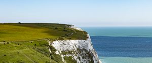 Preview wallpaper cliff, rock, coast, grass, sea