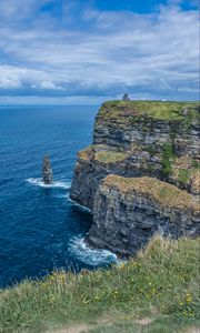 Preview wallpaper cliff, rock, sea, horizon, grass