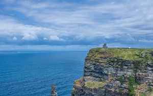 Preview wallpaper cliff, rock, sea, horizon, grass