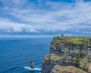 Preview wallpaper cliff, rock, sea, horizon, grass