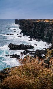 Preview wallpaper cliff, rock, sea, coast, waves