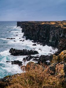 Preview wallpaper cliff, rock, sea, coast, waves