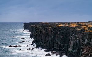 Preview wallpaper cliff, rock, sea, coast, waves