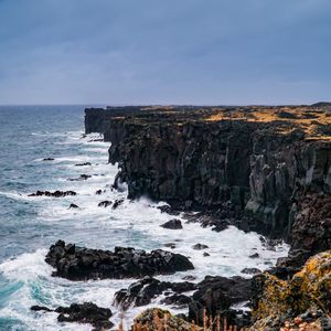 Preview wallpaper cliff, rock, sea, coast, waves