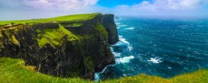 Preview wallpaper cliff, rock, surf, sea, grass