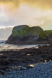 Preview wallpaper cliff, rocks, coast, sunset, sky