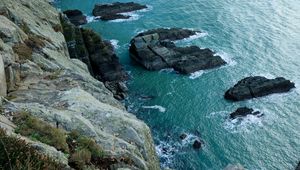 Preview wallpaper cliff, rocks, water, ocean