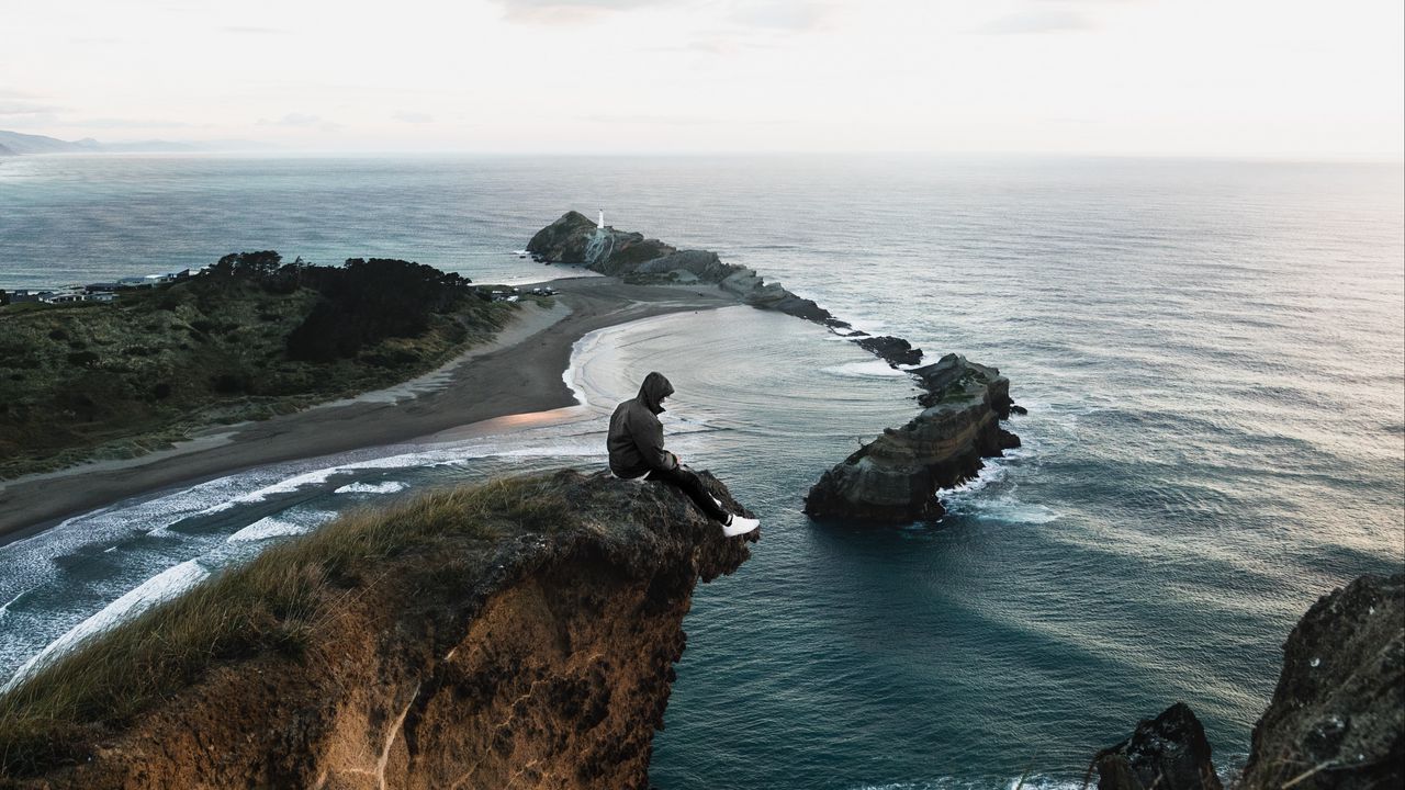 Wallpaper cliff, sea, alone, solitude, new zealand