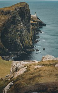 Preview wallpaper cliff, sea, coast, lighthouse, building