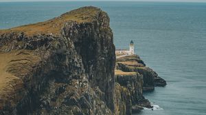 Preview wallpaper cliff, sea, coast, lighthouse, building