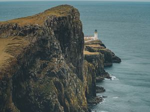 Preview wallpaper cliff, sea, coast, lighthouse, building