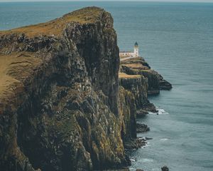 Preview wallpaper cliff, sea, coast, lighthouse, building