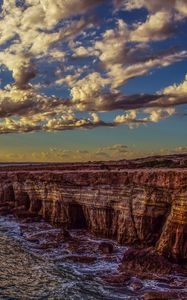 Preview wallpaper cliff, sea, shore, stones, sky, hdr