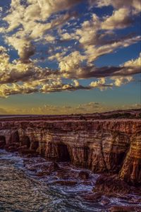 Preview wallpaper cliff, sea, shore, stones, sky, hdr