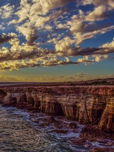 Preview wallpaper cliff, sea, shore, stones, sky, hdr