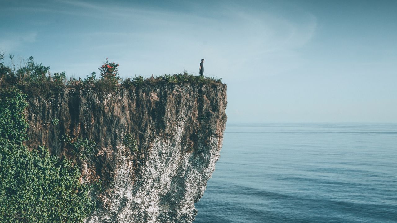 Wallpaper cliff, silhouette, sea, waves, nature