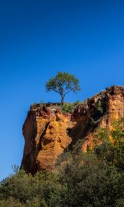 Preview wallpaper cliff, tree, relief, shadows, sky