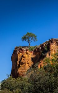 Preview wallpaper cliff, tree, relief, shadows, sky