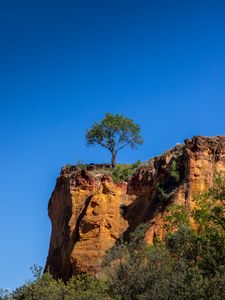 Preview wallpaper cliff, tree, relief, shadows, sky