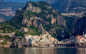 Preview wallpaper cliffs, city, bay, buildings, amalfi, italy
