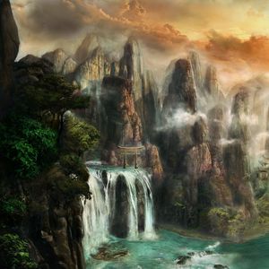 Preview wallpaper cliffs, waterfalls, mist, nature