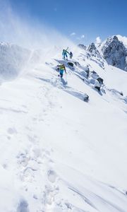 Preview wallpaper climbers, mountains, height, slope, rise, snow, steep, extreme