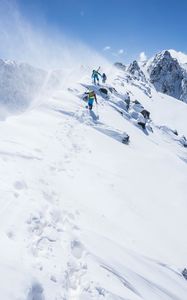Preview wallpaper climbers, mountains, height, slope, rise, snow, steep, extreme