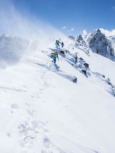 Preview wallpaper climbers, mountains, height, slope, rise, snow, steep, extreme