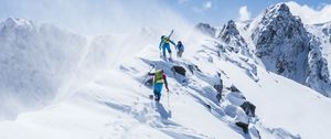 Preview wallpaper climbers, mountains, height, slope, rise, snow, steep, extreme