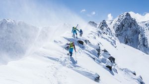 Preview wallpaper climbers, mountains, height, slope, rise, snow, steep, extreme