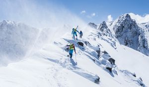 Preview wallpaper climbers, mountains, height, slope, rise, snow, steep, extreme