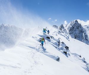 Preview wallpaper climbers, mountains, height, slope, rise, snow, steep, extreme