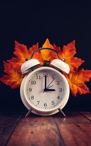 Preview wallpaper clock, alarm clock, leaves, tree, autumn