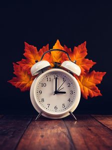 Preview wallpaper clock, alarm clock, leaves, tree, autumn