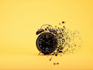 Preview wallpaper clock, alarm clock, time, glitch, yellow