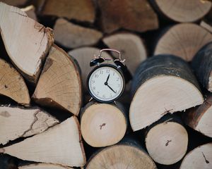 Preview wallpaper clock, alarm, time, wood, logs