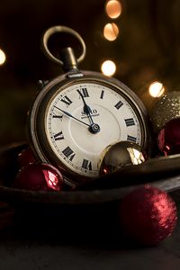Preview wallpaper clock, balls, decoration, vintage, new year, christmas