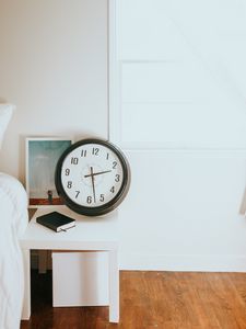 Preview wallpaper clock, book, table, bedroom, interior, white