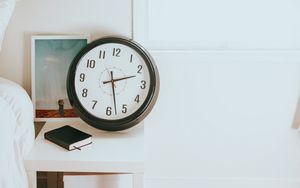 Preview wallpaper clock, book, table, bedroom, interior, white