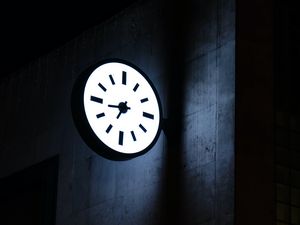 Preview wallpaper clock, dial, backlight, building, dark