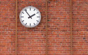 Preview wallpaper clock, dial, wall, bricks, time