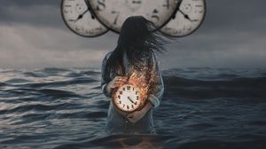 Preview wallpaper clock, fire, girl, photoshop, time