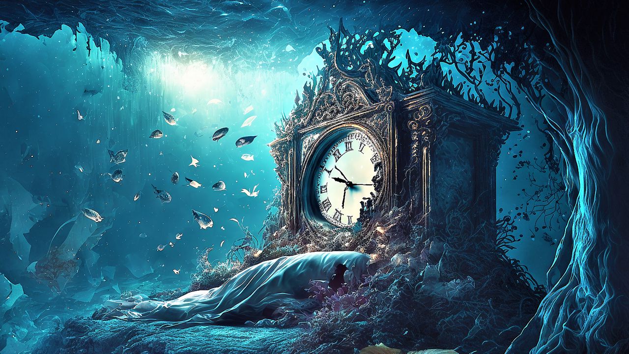 Wallpaper clock, fish, underwater, art