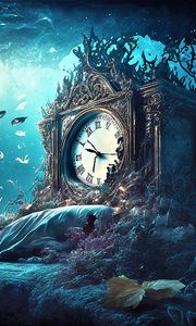 Preview wallpaper clock, fish, underwater, art