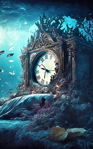 Preview wallpaper clock, fish, underwater, art