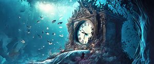 Preview wallpaper clock, fish, underwater, art
